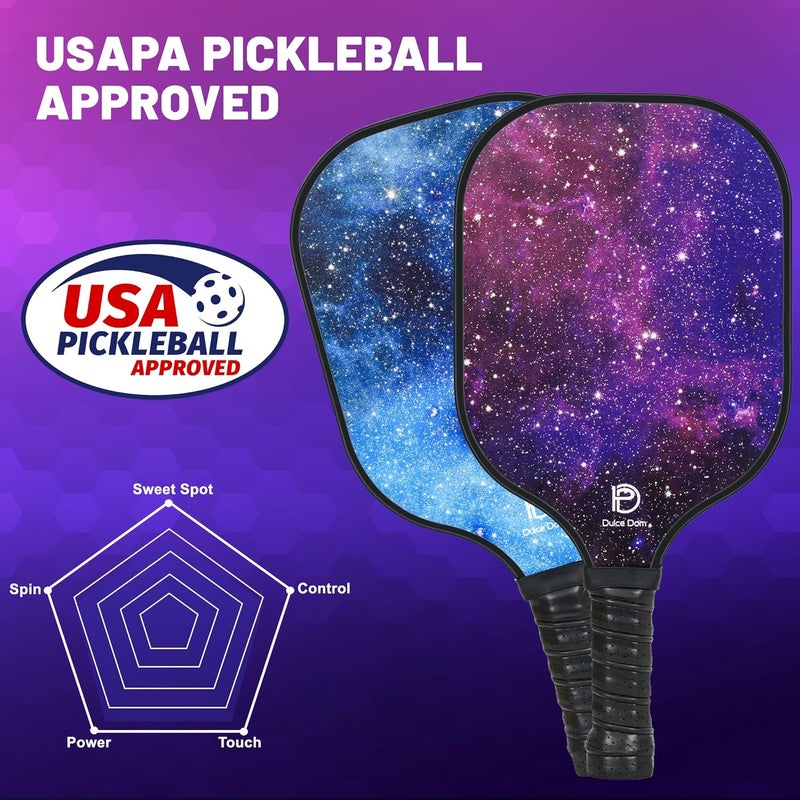 DULCE DOM Pickleball Paddles Set of 2/4 - USAPA Approved, 4 Indoor Outdoor Pickleball Balls, Fiberglass Surface Paddle Racket with Cover Bag, Ideal Training Equipment Gift for Men & Women - Image 4